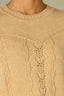Oatmeal Long Puff Sleeve Round Embroidered Neck Cable Placement Front Banded Hem Sweater Top