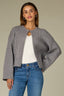 Grey Drop Shoulder Wide Sleeve Round Neck Hook Front Cable Knit Open Front Straight Hem Petite Sweater Cardigan
