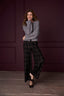 Black Berry Plaid Contour Shape Technology Skyrise Curved Front Pockets Patch Back Angled Dart Seams Slit Hem Whitney Wide Leg Petite Knit Pant