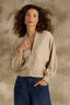 Heather Wheat Long Cinched Dolman Sleeve V-Neck Zip Front Pintuck Banded Hem Sweater Jacket