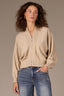 Heather Wheat Long Cinched Dolman Sleeve V-Neck Zip Front Pintuck Banded Hem Sweater Jacket