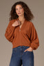 Roasted Carrot Long Cinched Dolman Sleeve V-Neck Zip Front Pintuck Banded Hem Sweater Jacket