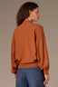 Roasted Carrot Long Cinched Dolman Sleeve V-Neck Zip Front Pintuck Banded Hem Sweater Jacket
