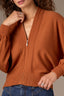 Roasted Carrot Long Cinched Dolman Sleeve V-Neck Zip Front Pintuck Banded Hem Sweater Jacket