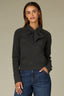Charcoal Long Raglan Sleeve Wrap Tie Neck Cable Knit Sleeve Straight Banded Hem Sweater Top