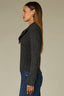 Charcoal Long Raglan Sleeve Wrap Tie Neck Cable Knit Sleeve Straight Banded Hem Sweater Top