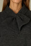 Charcoal Long Raglan Sleeve Wrap Tie Neck Cable Knit Sleeve Straight Banded Hem Sweater