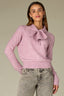 Sugar Plum Long Raglan Sleeve Wrap Tie Neck Cable Knit Sleeve Straight Banded Hem Sweater Top