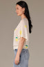 Vanilla Short Batwing Sleeve V-Neck Placement Print Jacquard Knit Top