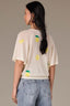 Vanilla Short Batwing Sleeve V-Neck Placement Print Jacquard Knit Top
