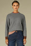 Charcoal Multi Long Drop Shoulder Sleeve Double Round Neck Color Block Ribbed Straight Banded Hem Sweater Top