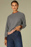 Charcoal Multi Long Drop Shoulder Sleeve Double Round Neck Color Block Ribbed Straight Banded Hem Petite Sweater Top