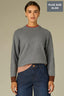 Charcoal Multi Long Drop Shoulder Sleeve Double Round Neck Color Block Ribbed Straight Banded Hem Plus Size Sweater Top