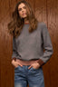 Charcoal Multi Long Drop Shoulder Sleeve Double Round Neck Color Block Ribbed Straight Banded Hem Sweater Top