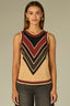 Golden Beige Fired Brick Multi Sleeveless Round Neck Double Button Keyhole Back Open Work Chevron Placement Straight Hem Crochet Sweater Tank