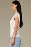 Off White Flutter Cap Crochet Sleeve Round Scallop Neck Ribbed Stitch Mix Sweater Top