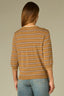 Honey Wheat Ecru Multi Three Quarter Cinched Sleeve Double Round Neck Stripes Contrast Side Panels Tipping Straight Banded Hem Sweater Top