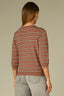 Light Cacao Powder Macademia Multi Three Quarter Cinched Sleeve Double Round Neck Stripes Contrast Side Panels Tipping Straight Banded Hem Sweater Top