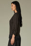 Charcoal Black Three Quarter Sleeve V-Neck Rounded Lace Detail Twofer Design Straight Hem Lace Peek-Through Edge Sweater Top