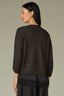 Charcoal Black Three Quarter Sleeve V-Neck Rounded Lace Detail Twofer Design Straight Hem Lace Peek-Through Edge Sweater Top