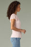 Angel Pink Flutter Cap Crochet Sleeve Round Scallop Neck Ribbed Stitch Mix Sweater Top