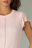 Angel Pink Flutter Cap Crochet Sleeve Round Scallop Neck Ribbed Stitch Mix Sweater Top