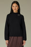 Black Long Blouson Sleeve High Ruffle Turtleneck Straight Hem Brooch Petite Sweater Top