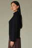Black Long Blouson Sleeve High Ruffle Turtleneck Straight Hem Brooch Petite Sweater Top