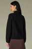 Black Long Blouson Sleeve High Ruffle Turtleneck Straight Hem Brooch Petite Sweater Top