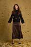 Brown Elastic Banded Pull-On Waist Lace Slit Hem Woven Maxi Skirt