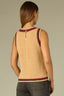 Golden Beige Fired Brick Multi Sleeveless Round Neck Double Button Keyhole Back Open Work Chevron Placement Straight Hem Crochet Sweater Tank