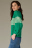 Golf Green Three Quarter Cinched Drop Shoulder Sleeve Round Neck V-Placket Wavy Stripe Pointelle Stitch Sweater