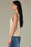 Ecru Black Sleeveless Collar Neck Half Overlap V-Placket Contrast Piping Scallop Edges Dotted Straight Hem Sweater Tank Top