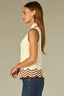 Natural Sleeveless Collared Neck Half Button Placket Tipping Wavy Pointelle Stripe Scallop Hem Sweater Tank Top