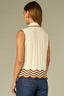 Natural Sleeveless Collared Neck Half Button Placket Tipping Wavy Pointelle Stripe Scallop Hem Sweater Tank Top