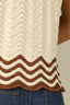 Natural Sleeveless Collared Neck Half Button Placket Tipping Wavy Pointelle Stripe Scallop Hem Sweater Tank Top