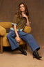 Below Elbow Dolman Sleeve Collar Neck Buttoned Pointelle Sweater