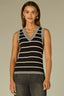 Macadamia Light Cacao Powder Sleeveless Overlap V-Neck Color Blocked Stripe Straight Hem Sweater Tank Top