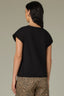 Black Extended Shoulder Cap Sleeve Round Neck Pointelle Stitch Straight Ribbed Hem Sweater Top