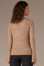 Heather Brown Long Bell Sleeve Half Button Placket V-Neck Ribbed Sweater