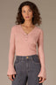 Rose Quartz Long Bell Sleeve Half Button Placket V-Neck Ribbed Sweater