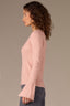 Rose Quartz Long Bell Sleeve Half Button Placket V-Neck Ribbed Sweater
