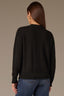 Black Long Banded Drop Shoulder Sleeve Round Twofer Style V-Neck Cable Stitch Design Banded Lettuce Hem Sweater