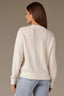 Off White Long Banded Drop Shoulder Sleeve Round Twofer Style V-Neck Cable Stitch Design Banded Lettuce Hem Sweater