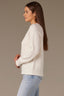 Off White Long Banded Drop Shoulder Sleeve Round Twofer Style V-Neck Cable Stitch Design Banded Lettuce Hem Sweater
