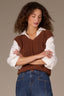 Copper Off White Below Elbow Blouson Sleeve Back Center Seam Solid Stitch Mix Collar V-Neck Twofer Sweater Vest