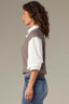 Heather Mocha Off White Below Elbow Blouson Sleeve Back Center Seam Solid Stitch Mix Collar V-Neck Twofer Sweater Vest 