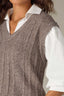 Heather Mocha Off White Below Elbow Blouson Sleeve Back Center Seam Solid Stitch Mix Collar V-Neck Twofer Sweater Vest 