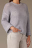 Blue Shadow Long Cuff Drop Shoulder Sleeve Round Neck Open Work Sweater
