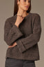Espresso Long Cuff Drop Shoulder Sleeve Round Neck Open Work Sweater
